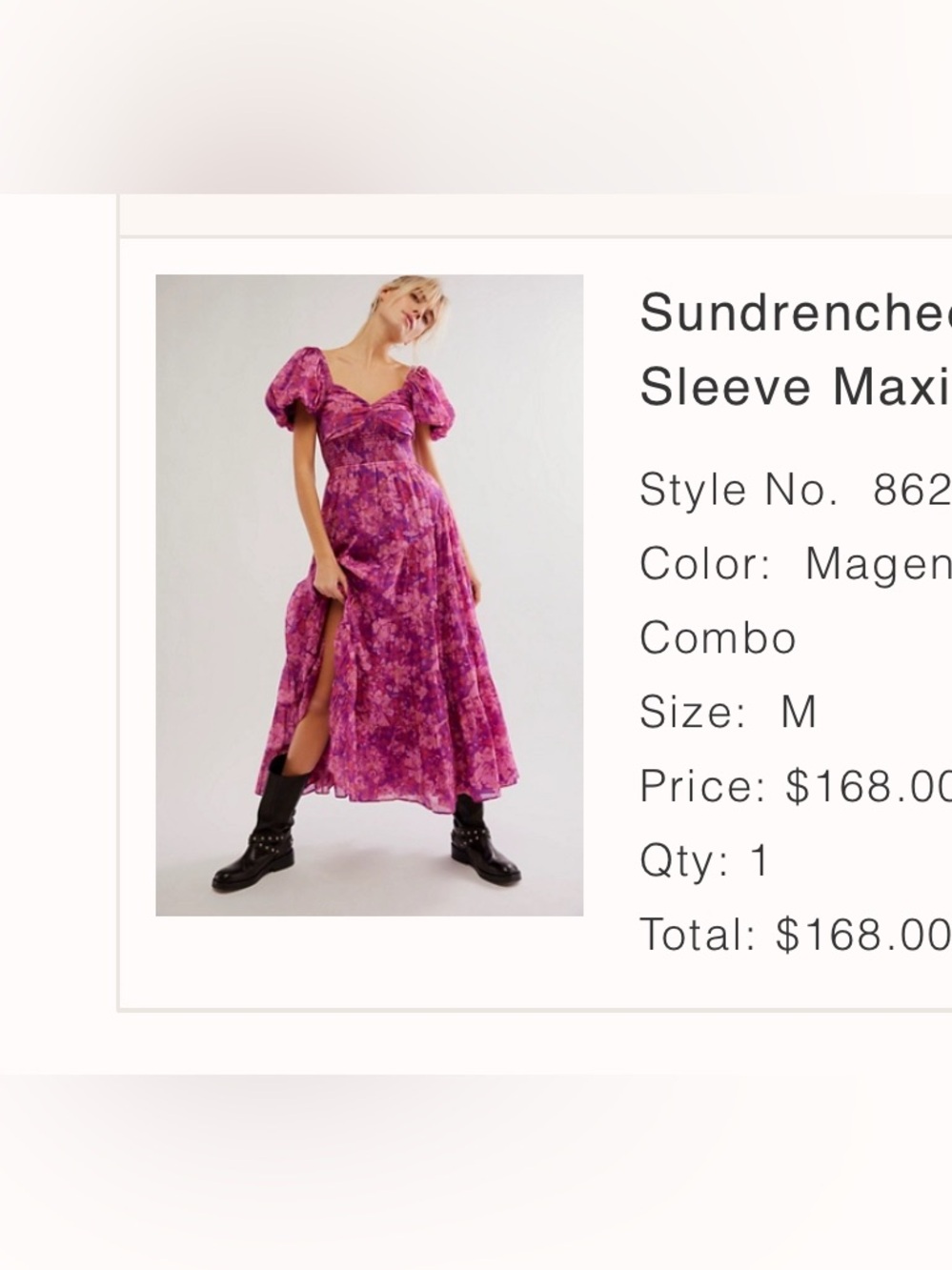 Free People Magenta Floral Puff Sleeve Maxi Dress